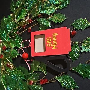 Wooden, Money / Bill Holder Ornament  in the Shape of a Gas Pump NWOT